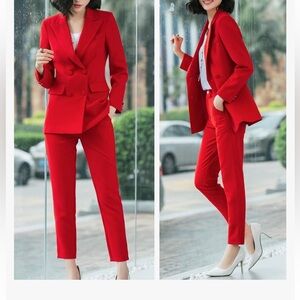 LISUEYNE WOMEN’S RED TWO PIECE PANTSUIT DOUBLE BREASTED JACKET BUSINESS SIZE XS